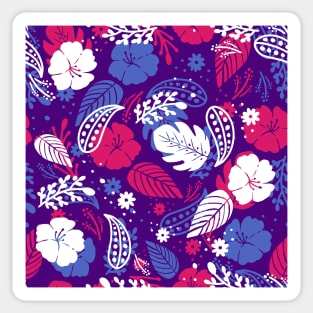 Foliage & Hibiscus Pattern - Purple & Pink Sticker